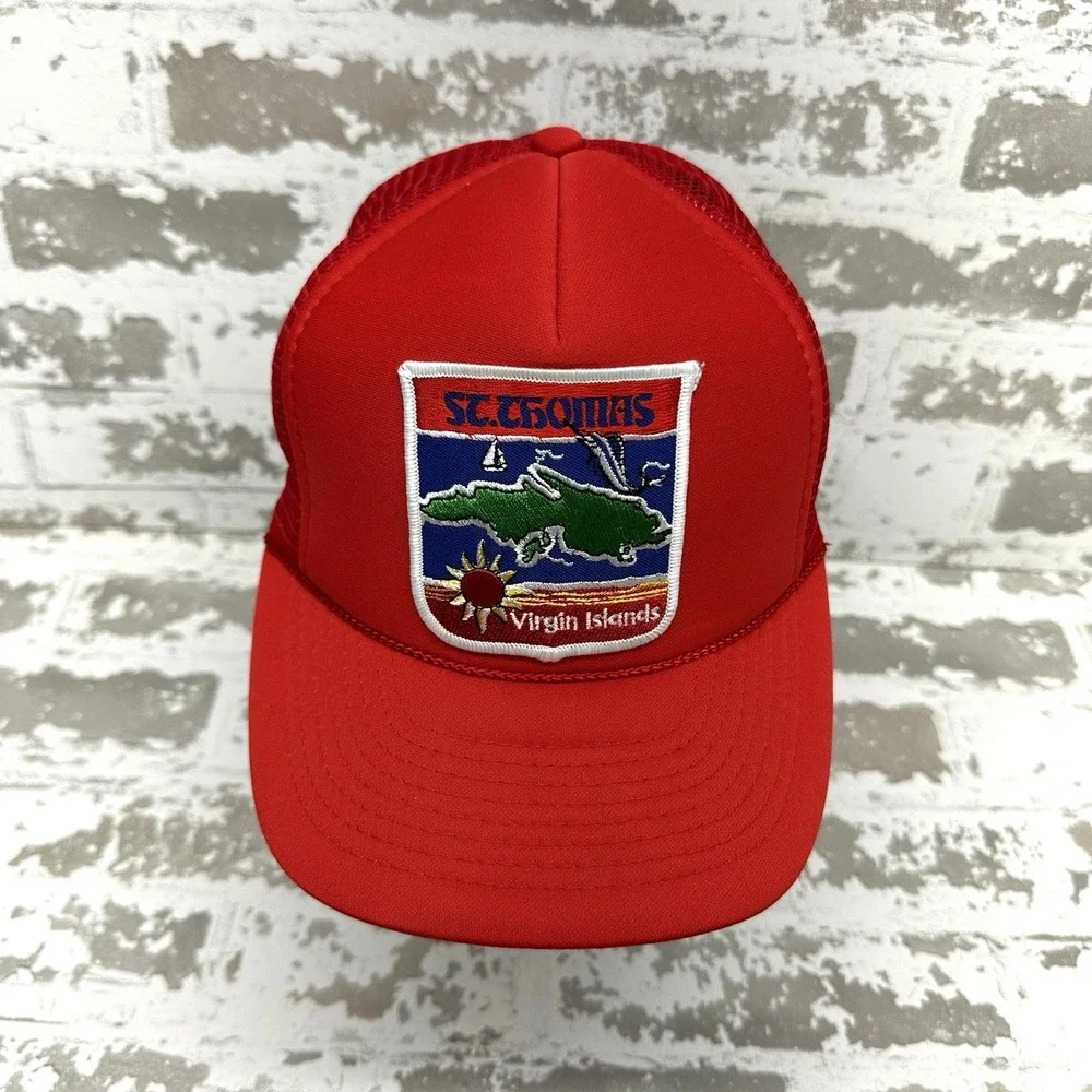 Gold Medal Headwear St Thomas Virgin Islands Trucker Hat Red Foam Front Mesh